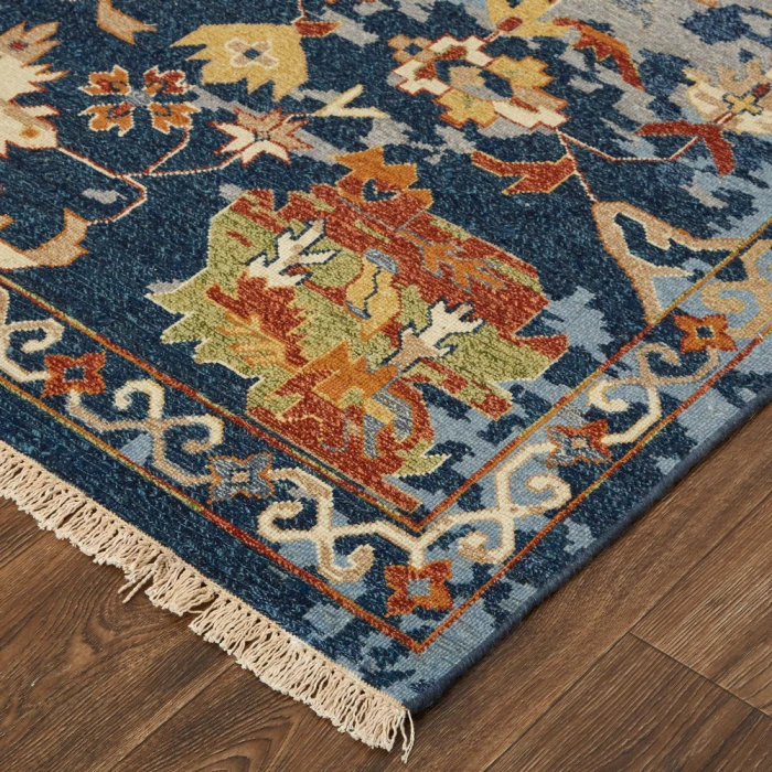 Feizy Leylan Vintage Floral & Botanical, Blue/Orange/Red, 3'-6" x 5'-6" Area Rug