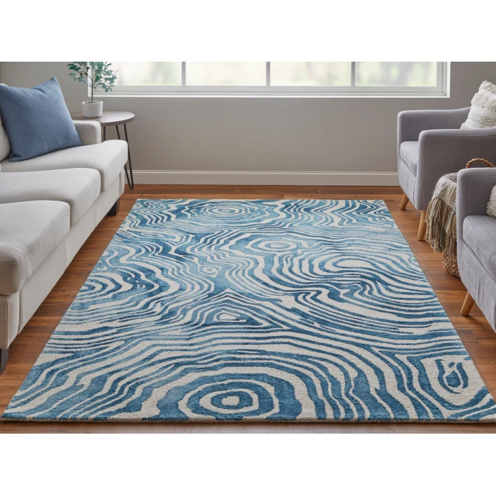 Feizy Lorrain Bohemian & Eclectic Abstract, Blue/Ivory, 8' x 11' Area Rug