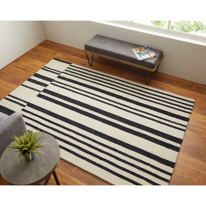 Feizy Maguire Industrial Abstract, Ivory/Black, 5' x 8' Area Rug
