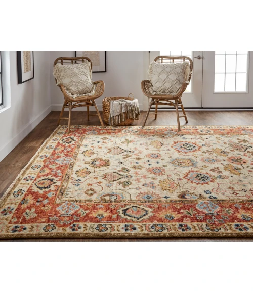 Feizy Carrington Vintage Oriental, Ivory/Red/Blue, 2' x 3' Accent Rug
