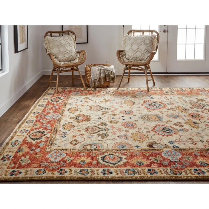 Feizy Carrington Vintage Oriental, Ivory/Red/Blue, 7'-9" x 9'-9" Area Rug