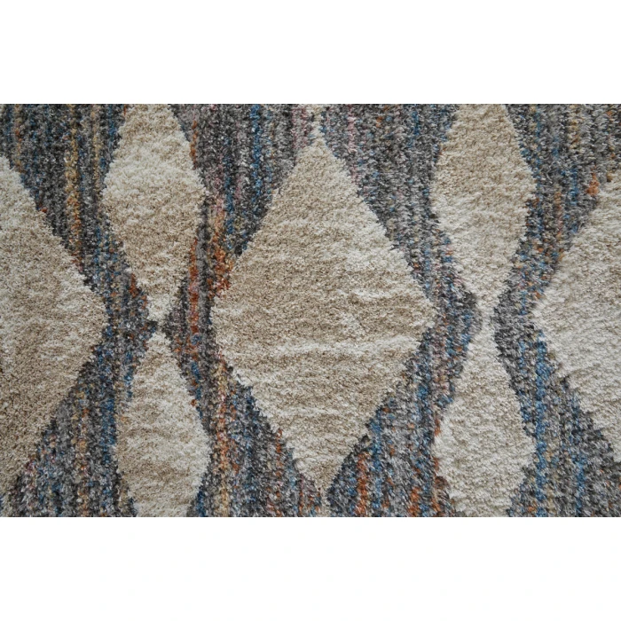 Feizy Mynka Bohemian & Eclectic Diamond, Tan/Ivory/Blue, 4' x 6' Accent Rug