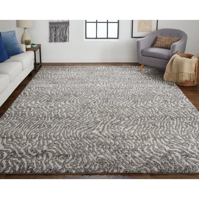 Feizy Vancouver Contemporary Abstract Rug, Beige/Charcoal Gray, 10' x 14' Area Rug