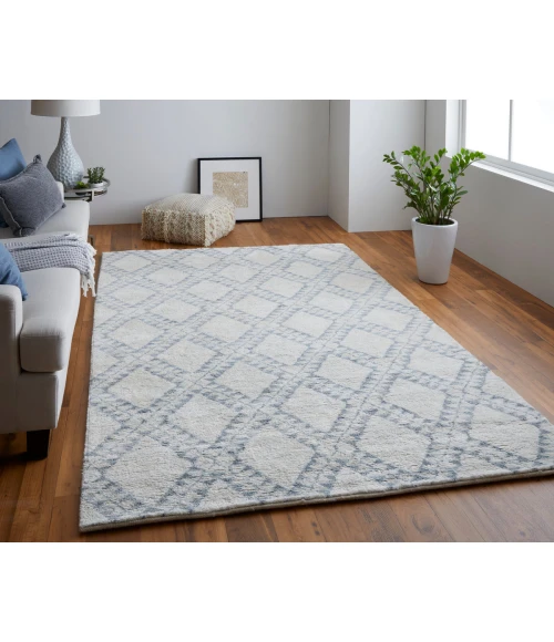 Feizy Abytha Global Diamond, Gray/Blue/Ivory, 9'-6" x 13'-6" Area Rug