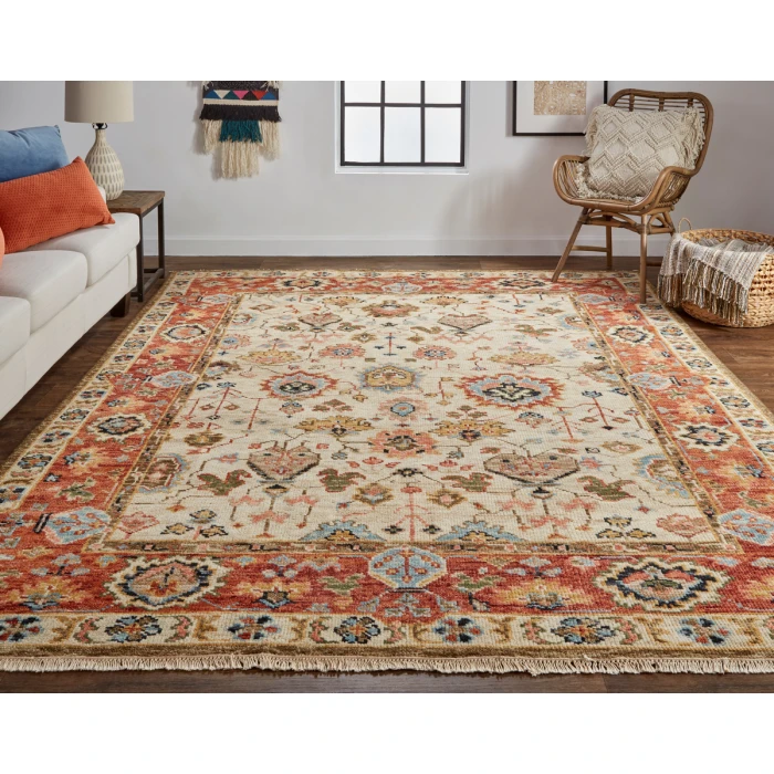 Feizy Carrington Vintage Oriental, Ivory/Red/Blue, 7'-9" x 9'-9" Area Rug