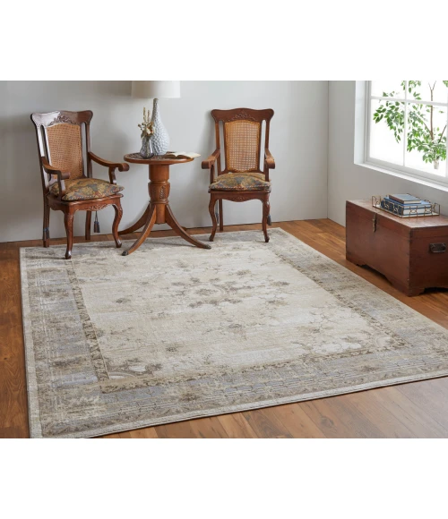 Feizy Celene French & Victorian Bordered, Tan/Brown/Gray, 7'-9" x 7'-9" Round Rug