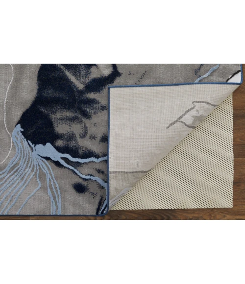 Feizy Gaspar Industrial Abstract, Blue/Gray/Ivory, 2'-10" x 8' Runner