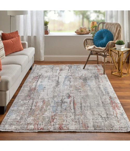 Feizy Cadiz Industrial Abstract, Gray/Red/Blue, 9'-9" x 13'-2" Area Rug