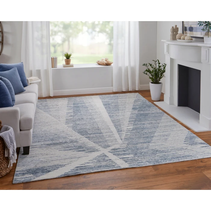 Feizy Brighton Casual Abstract, Ivory/Blue/Silver, 2'-6" x 12' Runner