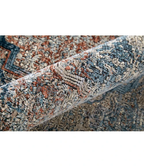 Feizy Marquette Bohemian & Eclectic Medallion, Blue/Red/Gray, 2'-8" x 12' Runner