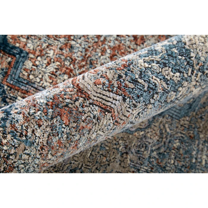 Feizy Marquette Bohemian & Eclectic Medallion, Blue/Red/Gray, 2'-8" x 12' Runner