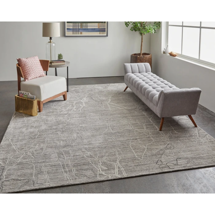 Feizy Whitton Industrial Abstract, Gray/Tan/Ivory, 9' x 12' Area Rug