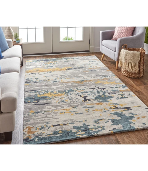 Feizy Everley Abstract Tufted Wool Rug, Light Gray/Golden Yellow, 8' x 10' Area Rug
