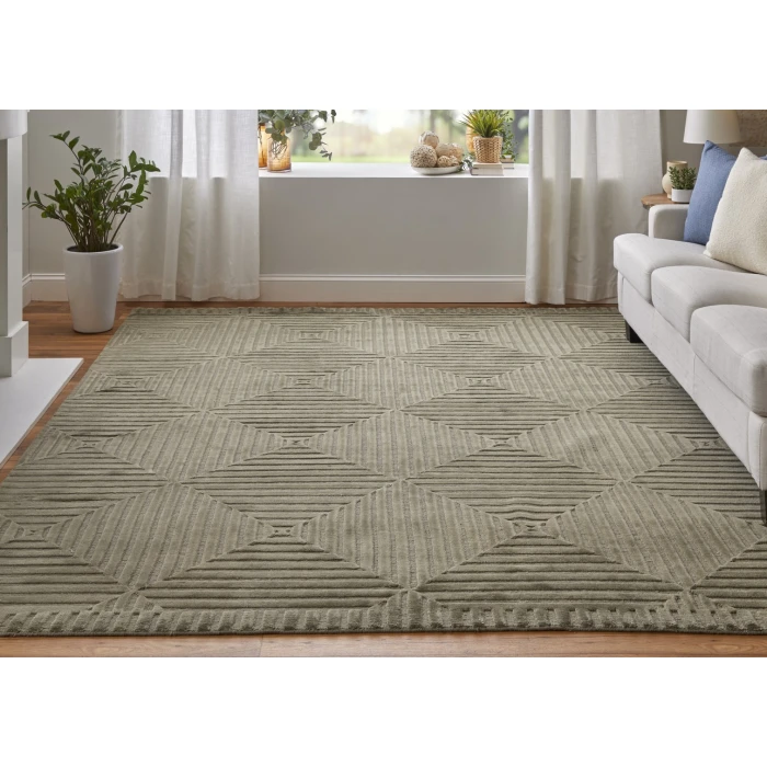 Feizy Channels Green/Taupe/Blue 2877276F 9ft.6in. x 13ft.6in. Rect. Rug