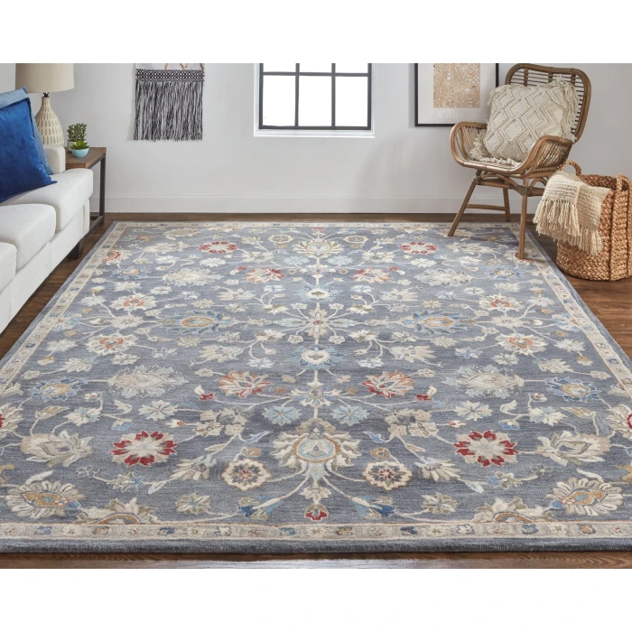 Feizy Rylan Tufted Persian Floral Rug, Blue/Red/Ivory,  2ft x 3ft Area Rug