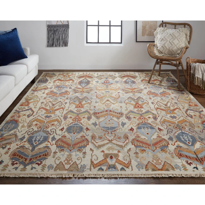 Feizy Leylan Bohemian & Eclectic Ikat, Tan/Ivory/Orange, 5'-6" x 8'-6" Area Rug