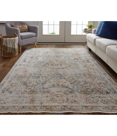 Feizy Kaia Vintage Medallion, Tan/Orange/Red, 3' x 5' Accent Rug