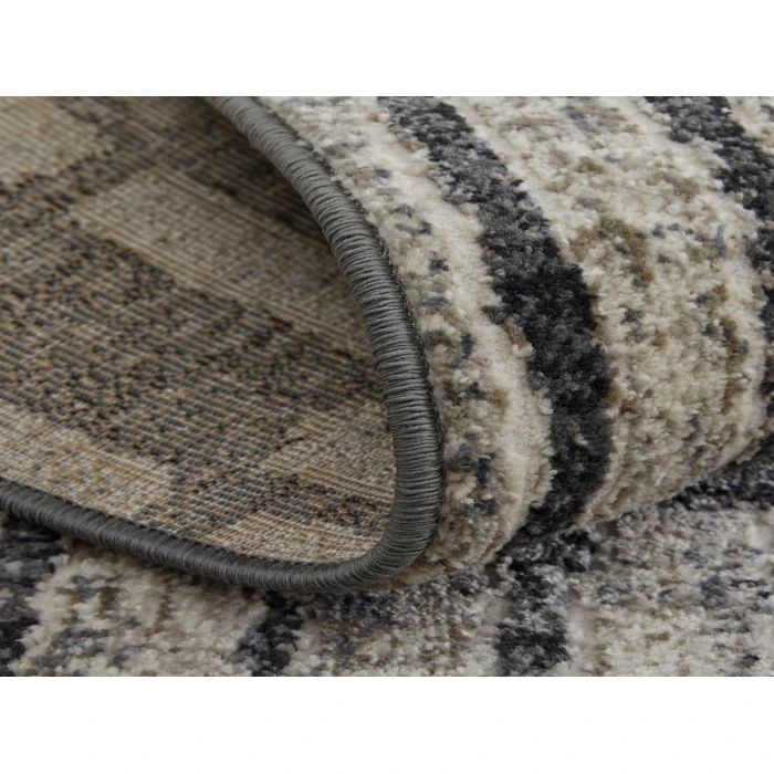 Feizy Kano Industrial Geometric, Gray/Black/Ivory, 8'-9" x 8'-9" Round Rug