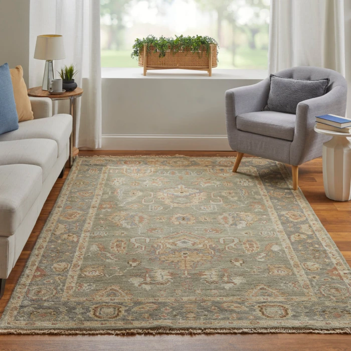 Feizy Carrington Vintage Oriental, Gray/Gold/Pink, 9'-6" x 13'-6" Area Rug