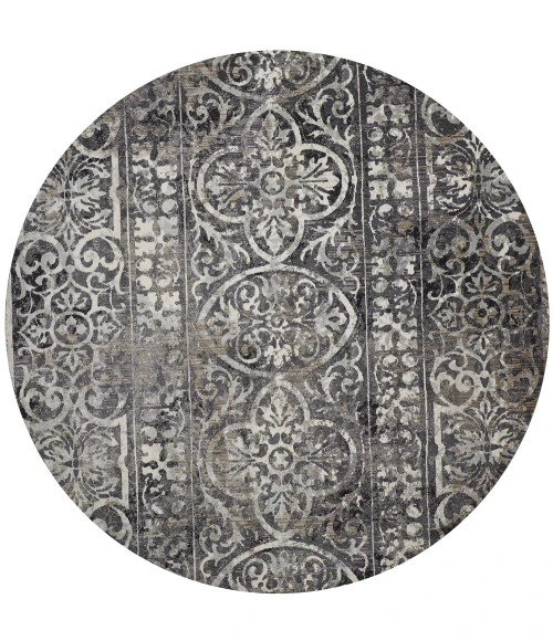 Feizy Kano Casual Distressed, Gray/Ivory/Taupe, 8'-9" x 8'-9" Round Rug