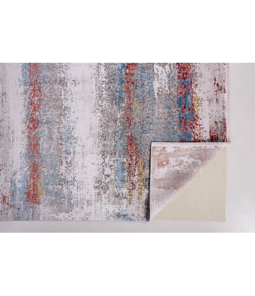 Feizy Cadiz Industrial Abstract, Gray/Red/Blue, 13' x 20' Area Rug