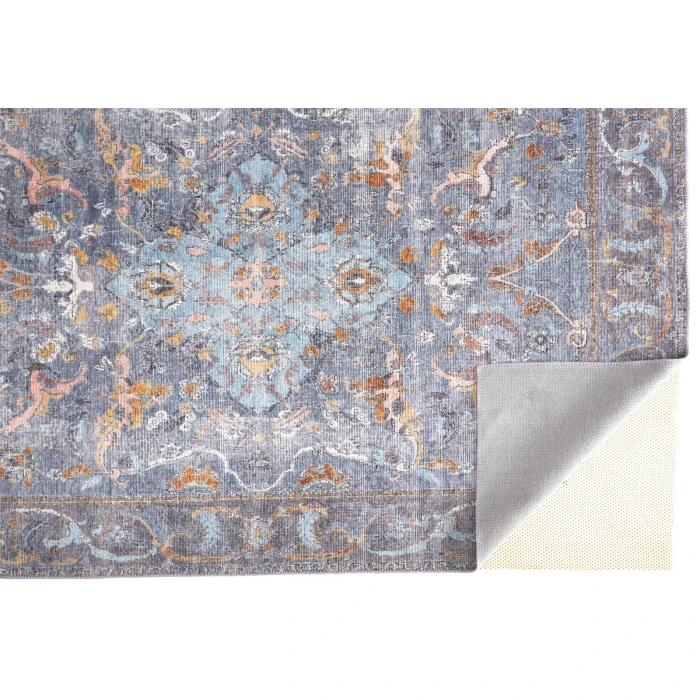 Feizy Percy Vintage Medallion, Blue/Gray/Rose/Rust, 7ft-10in x 9ft-10in Area Rug