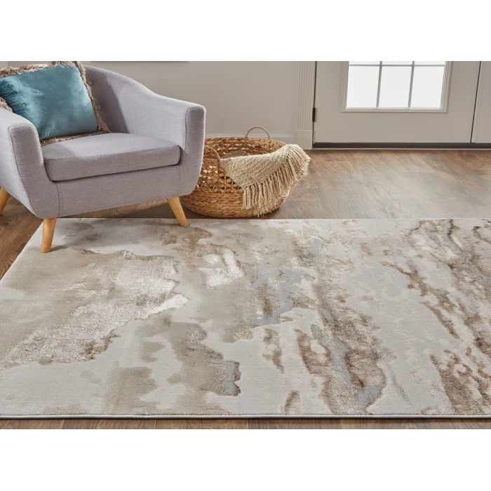 Feizy Aura Casual Abstract, Ivory/Tan/Gray, 12' x 18' Area Rug
