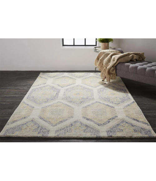Feizy Arazad Bohemian & Eclectic Geometric, Yellow/Blue/Ivory, 3'-6" x 5'-6" Accent Rug