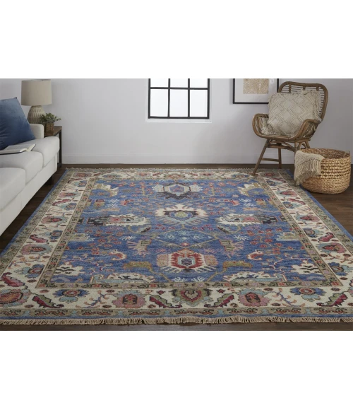 Feizy Beall Luxury Wool Rug, Ornamental Border, Classic Blue, 2ft x 3ft Accent Rug
