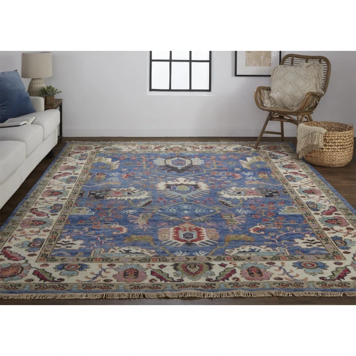 Feizy Beall Luxury Wool Rug, Ornamental Border, Blue, 5ft-6in x 8ft-6in Area Rug