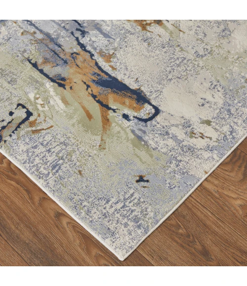 Feizy Clio Industrial Abstract, Blue/Orange/Ivory, 2'-9" x 7'-10" RUNNER Runner