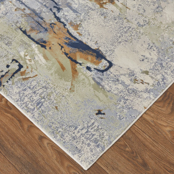 Feizy Clio Industrial Abstract, Blue/Orange/Ivory, 2'-9" x 7'-10" RUNNER Runner