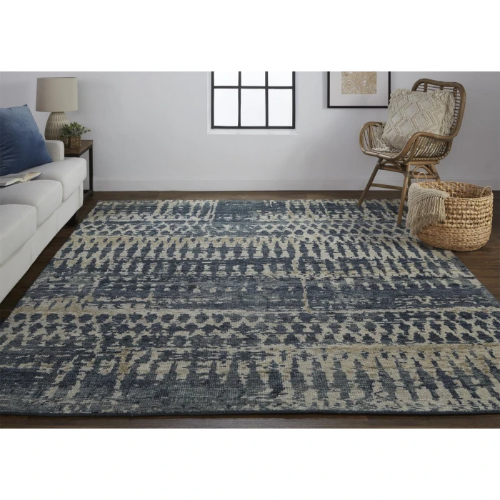 Feizy Palomar Luxe Hand-Knot Abstract Accent Rug, Denim Blue, 2ft x 3ft
