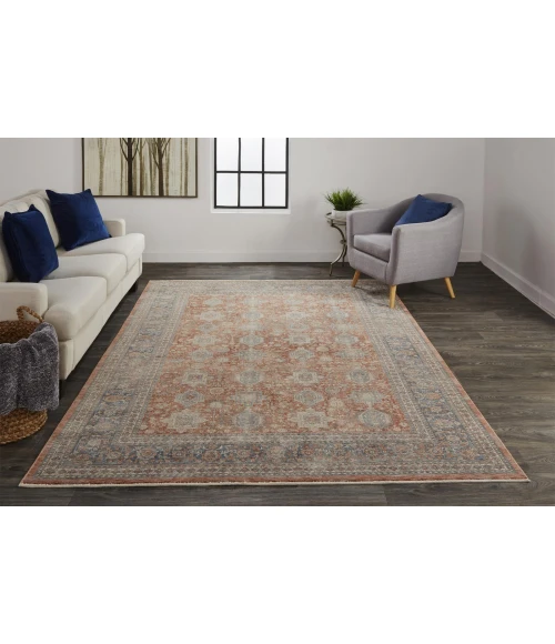 Feizy Marquette Rustic Persian Farmhouse Rug, Rust/Aegean Blue, 5ft x 7ft-2in Area Rug