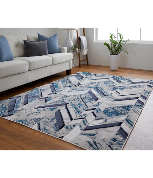 Feizy Indio Casual Herringbone, Ivory/Blue/Gray, 9'-2" x 12' Area Rug