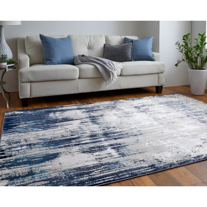 Feizy Indio Industrial Abstract, Tan/Blue/Ivory, 2'-10" x 7'-10" Runner
