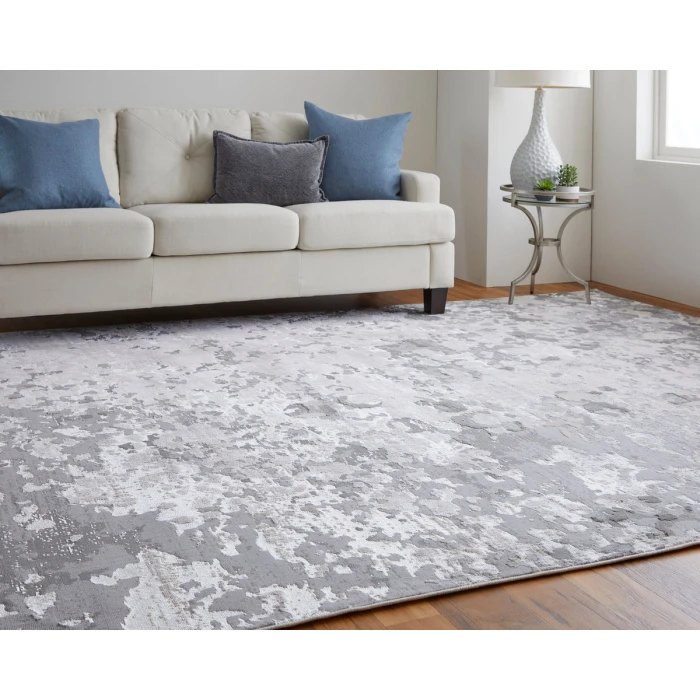 Feizy Micah Industrial Abstract, Silver/Gray/White, 3'-11" x 6' Accent Rug