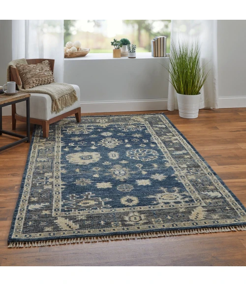 Feizy Fillmore Classic Floral & Botanical, Blue/Gray, 8' x 8' Round Rug