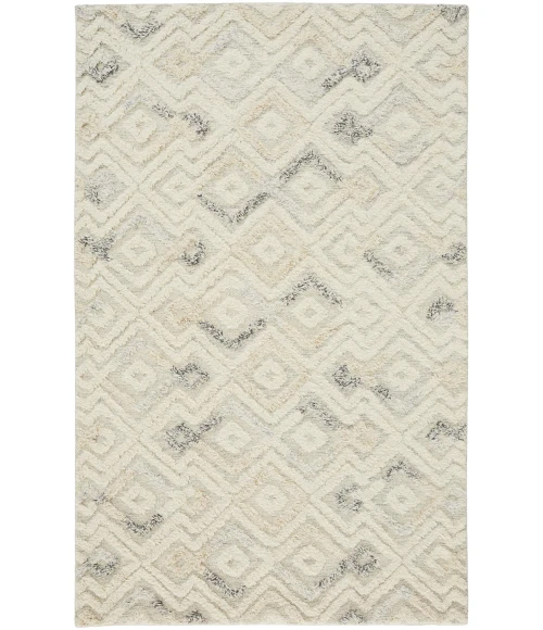 Feizy Anica Moroccan Diamond Wool Tufted Accent Rug, Ivory/Chambray Blue, 2ft x 3ft