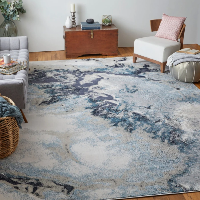 Feizy Astra Industrial Abstract, Blue/Gray/Ivory, 1'-8" x 2'-10" Area Rug