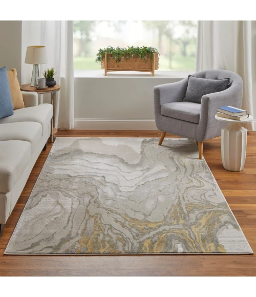 Feizy Waldor Casual Watercolor, Gold/Ivory/Gray, 6'-7" x 9'-6" Area Rug