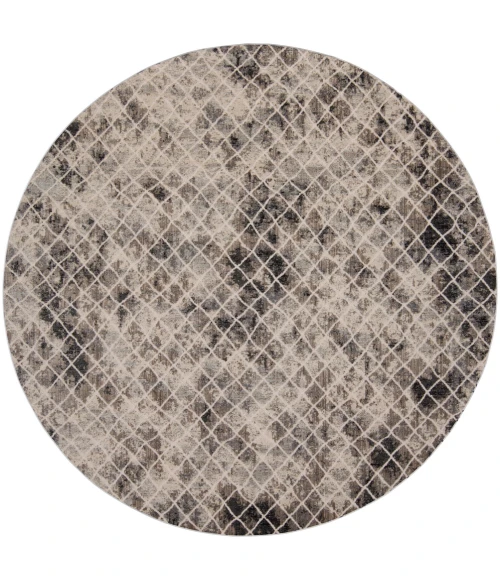 Feizy Kano Casual Diamond, Ivory/Gray/Taupe, 8'-9" x 8'-9" Round Rug