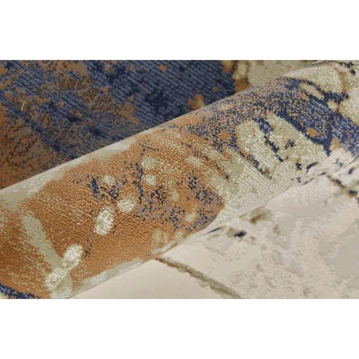Feizy Clio Industrial Abstract, Blue/Orange/Ivory, 2'-9" x 7'-10" RUNNER Runner