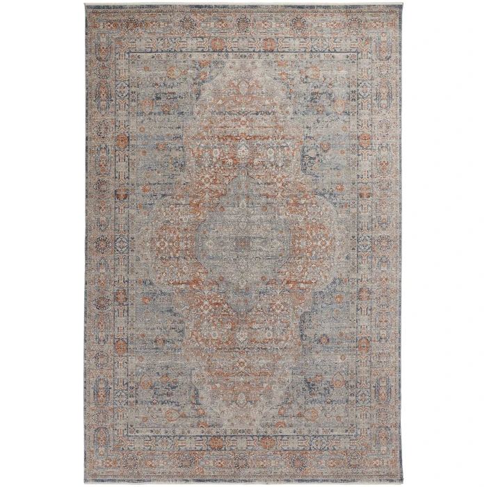 Feizy Marquette Rustic Persian Farmhouse Rug, Rust/Denim Blue, 2ft x 3ft Accent Rug