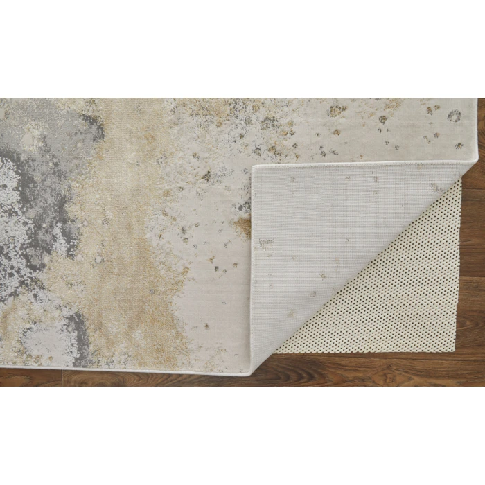 Feizy Astra Industrial Abstract, Gray/Gold/Ivory, 2'-10" x 7'-10" Runner