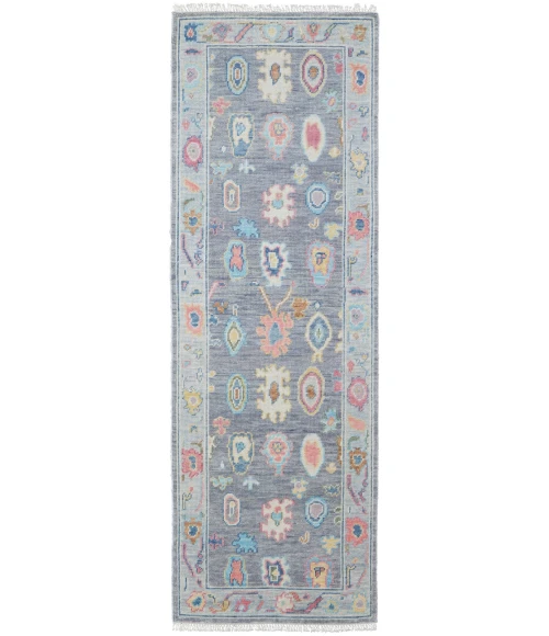 Feizy Karina Luxe Hand Knot Botanical Area Rug, Cool Gray/Blue, 2ft-6in x 8ft-Runner