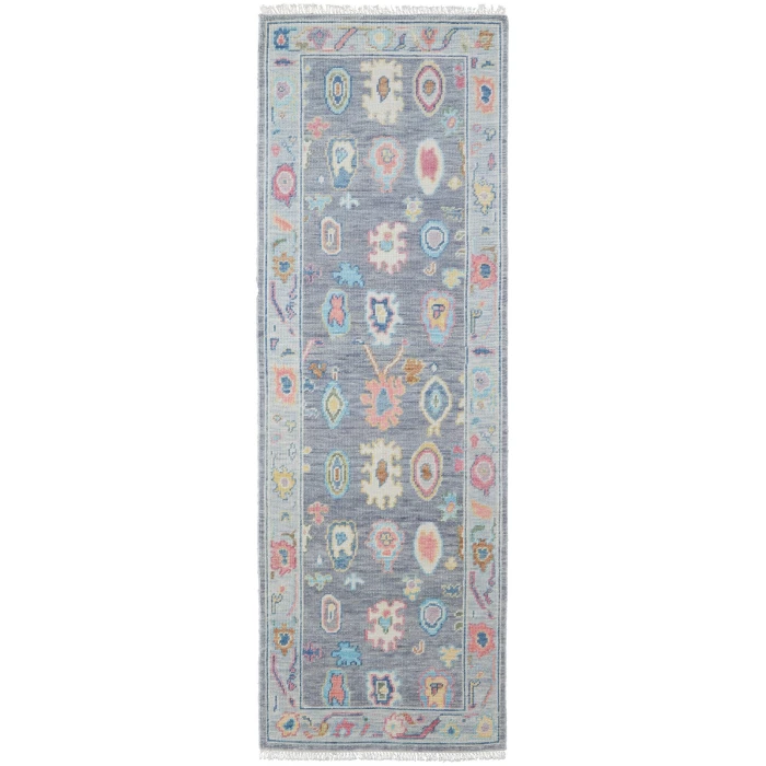 Feizy Karina Luxe Hand Knot Botanical Area Rug, Cool Gray/Blue, 2ft-6in x 8ft-Runner