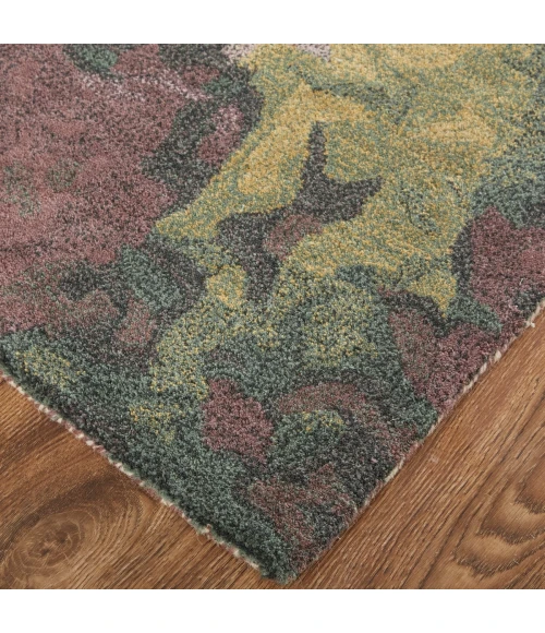 Feizy Amira Modern Watercolor Rug, Eggplant/Lodon Green/Gold, 9ft x 12ft Area Rug