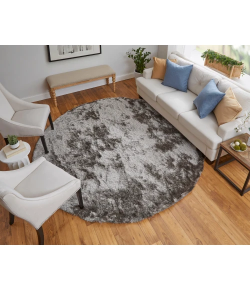 Feizy Indochine Luxury & Glam Solid, Gray/Black, 8' x 8' Round Rug