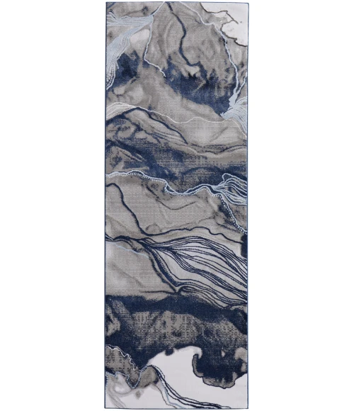 Feizy Gaspar Industrial Abstract, Blue/Gray/Ivory, 2'-10" x 8' Runner